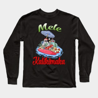 Mele Kalikimaka Santa Surfing Long Sleeve T-Shirt